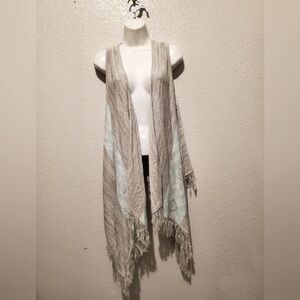 💚5/$25 Charming Charlie Long Duster Open Front Fringe Knit Cardigan Size Medium